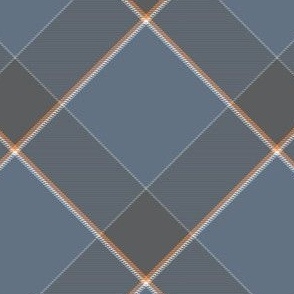 Plaid in dark blue, gray, orange and white - diagonal