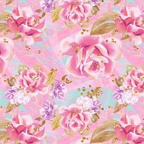 Glitter Pink Floral Fabric, Wallpaper and Home Decor