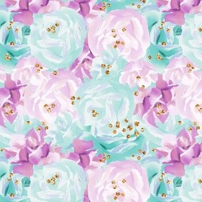 Cute Floral Spring | Flowers & Glitter | Gold, Pink, Purple & Blue