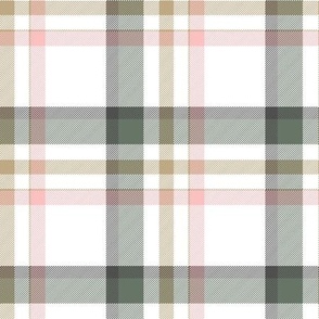 Plaid in green, pink, brown, gray and white