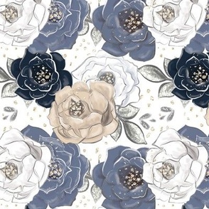 Chic Spring Flowers | Flowers, Glitter & Leaves | Blue, White, Gold & Beige