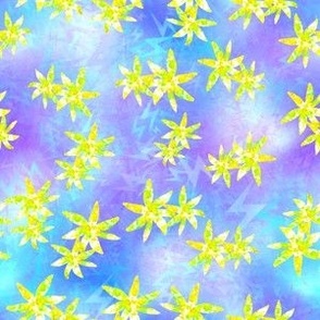 Mississippi zigzag background with summer flowers turquoise, yellow and violets