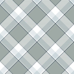 Plaid in dusty sage green, blue gray and white - diagonal