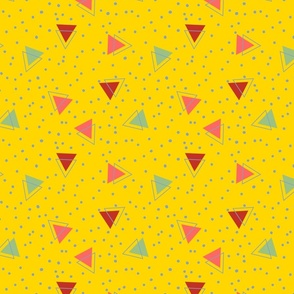 Red, green, light blue and pink triangles and polka dots - Medium scale