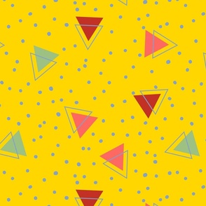 Red, green, light blue and pink triangles and polka dots - Large scale