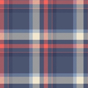 Nautical plaid in blue,  indigo, red and ivory 