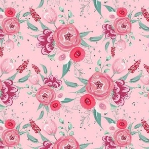 Romantic Floral Print | Roses & Glitter | Pink, Red & Green