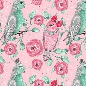 Love Birds Spring | Birds, Roses & Glitter | Pink Red, Blue & Silver