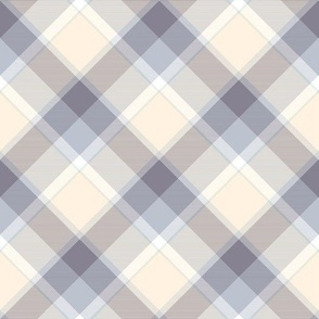Plaid in cream yellow, faded purple, gray and white - diagonal