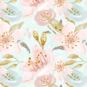 Kawaii Spring Flowers | Cute Flowers, Leaves & Glitter | Teal, Light Blue, Pink, Dusty Pink & Gold