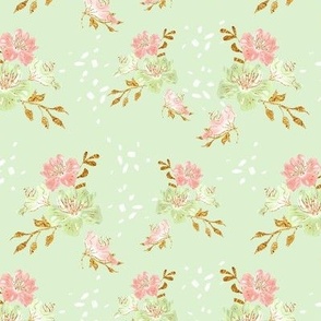 Fresh Spring | Flowers & Dots | Green, Pink & Gold