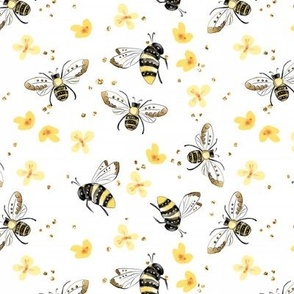 Spring Honey Bees | Flowers, Glitter & Bees | White, Yellow & Gold