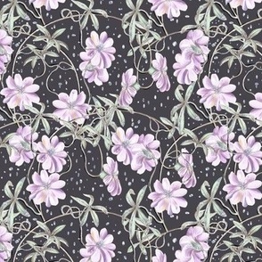 Floral Spring Print | Flowers & Glitter | Purple, Green & Black