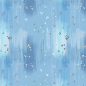 Blue enchanted winter night, silver snow flakes, painted strokes