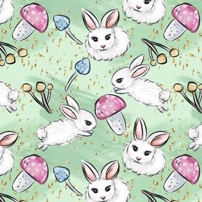 Easter Wonderland White Rabbits | mushroom forest