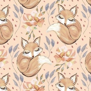 Autumn Wonderland cute fox floral - coral pink, brown