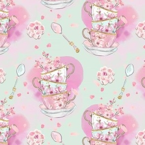 Pastel Whimsical Tea Party | watercolor flowers and tea cups