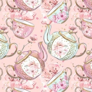 Cherry Blossom Tea Party | pink tea cups & flowers