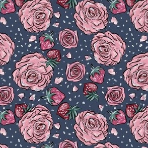 Rose Strawberry Kiss | Strawberries, Roses and Hearts | Red, Pink & Navy