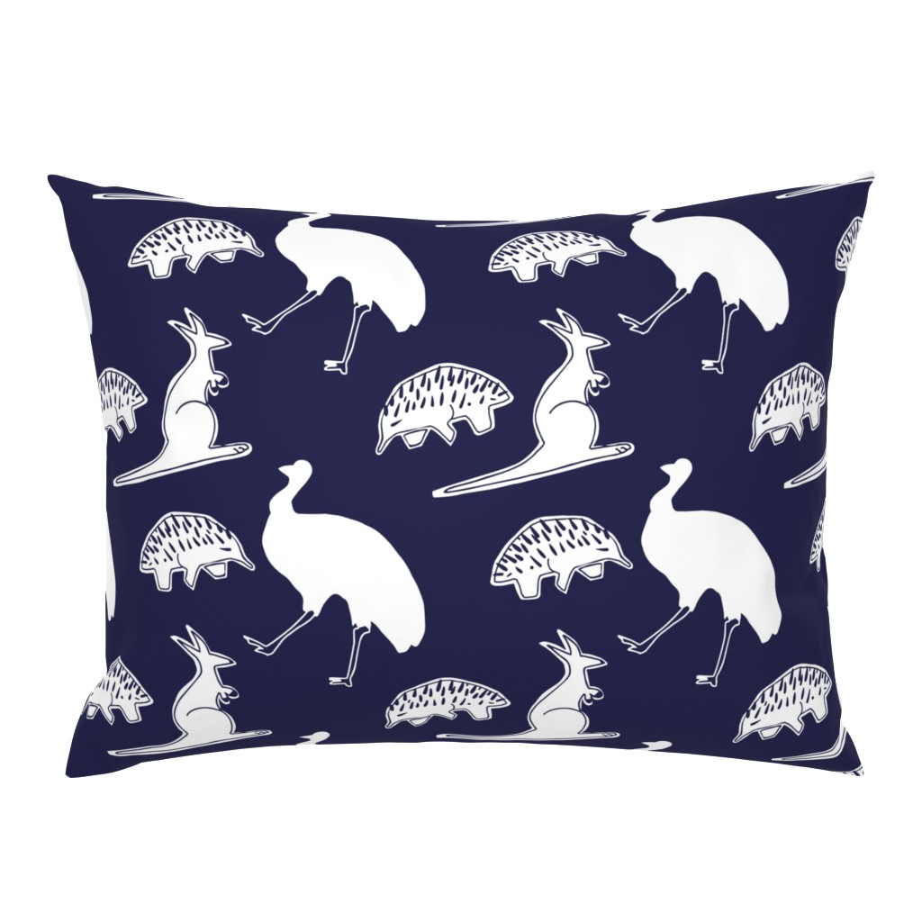  Australian Animals  Kangaroo Emu Echidna - blue/white