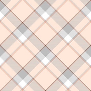 Plaid in pale cream pink, pastel gray and white - diagonal