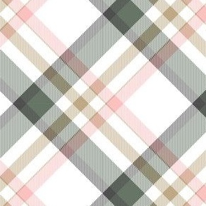 Plaid in green, pink, brown, gray and white - diagonal