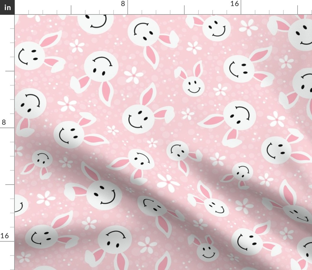 Large Scale White Easter Bunny Smile Faces on Soft Pink