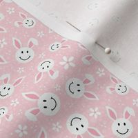 Small Scale White Easter Bunny Smile Faces on Soft Pink