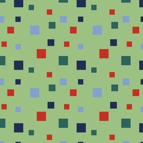 Navy, light blue, dark green and red squares - Medium scale