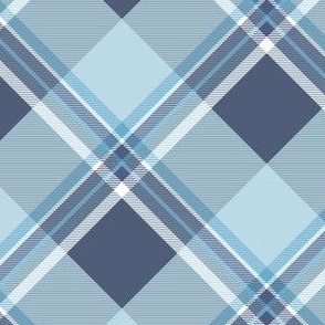 Nautical plaid in dusty navy, light blue and white - diagonal