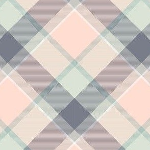 Plaid in pink, dusty green, gray and taupe - diagonal