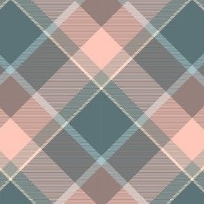 Plaid in pink, teal, sage, cream and taupe - diagonal 