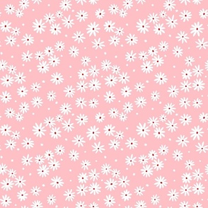 Daisy Meadow - white and red on pink