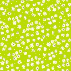 Daisy Meadow - white and orange on lime green