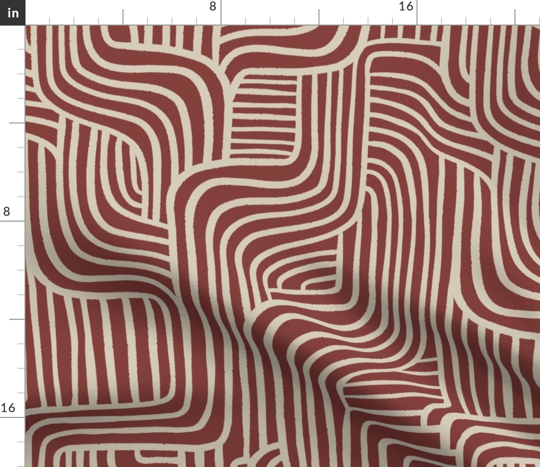 Modern Maze Mudcloth - in Burnt Red and Bisque Tan