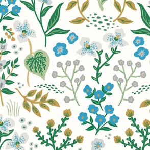 Green and blue Garden Floral / Floral Wallpaper / Floral Fabric / Modern Floral / Nursery Floral Wallpaper