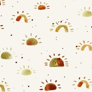 happy sunshine in earthy neutral shades - watercolor minimal suns with splatters - modern sun for nursery home decor b103-6