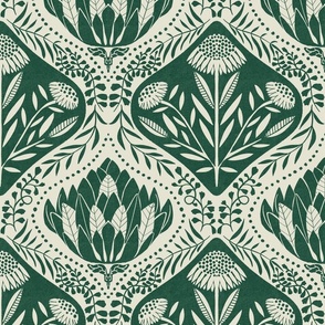 Artichoke and Daisy - 12 inch repeat in dark green