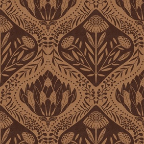 Artichoke and Daisy - 12 inch repeat in Santa Fe and Saddle Brown