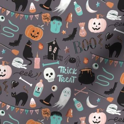 Small Scale - Trick Or Treat, Ghost, Cats, Potions, Pumpkins, Halloween, Mummy, Zombie, Loot Bags, Teal, Pink, Blue, Grey