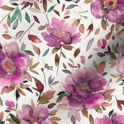 Moody floral Peonies Watercolor floral Pink magenta Small