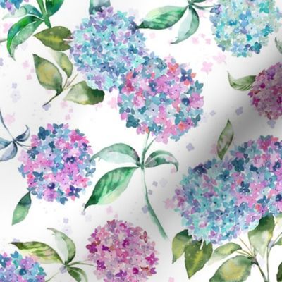 Hydrangea romantic floral Spring watercolor floral Pink blue green White Small