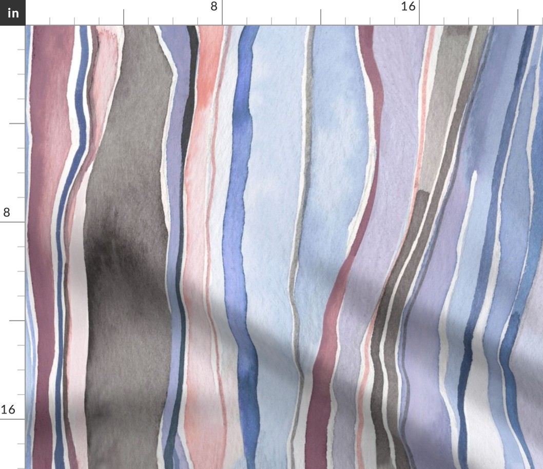 Serene wallscape - Geology stripes - Marble abstract watercolor - Hills landscape - Serenity Blue Rose Quartz - Vertical stripes