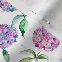 Hydrangea romantic floral Spring watercolor floral Pink blue green White Micro