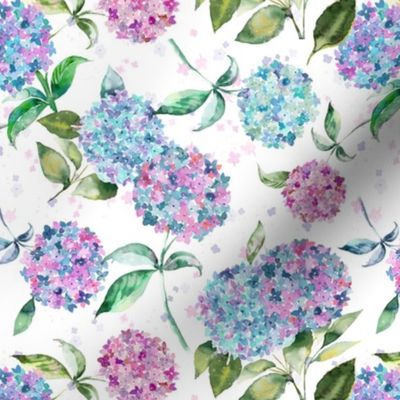 Hydrangea romantic floral Spring watercolor floral Pink blue green White Micro