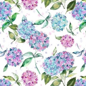 Hydrangea romantic floral Spring watercolor floral Pink blue green White Micro