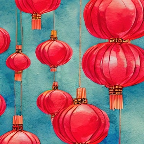 1385 jumbo - Chinese lanterns watercolor