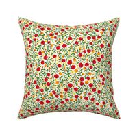 Romantic Era Ditsy Floral Red and green on light