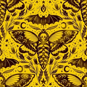 Skull Moth Damask warm yellow