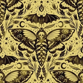 Skull Moth Damask muted yellow